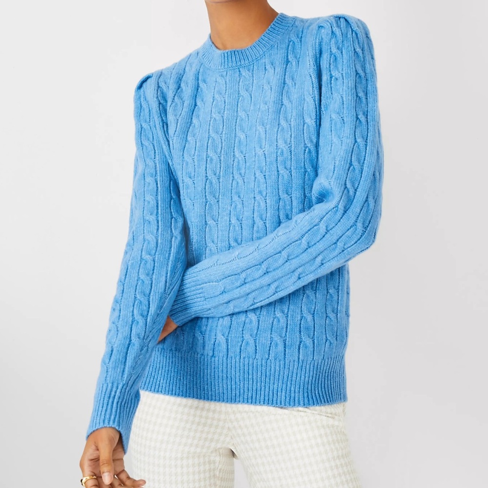 Ann Taylor Blue Mixed Cable Stitch Cashmere Bland Sweater Size S